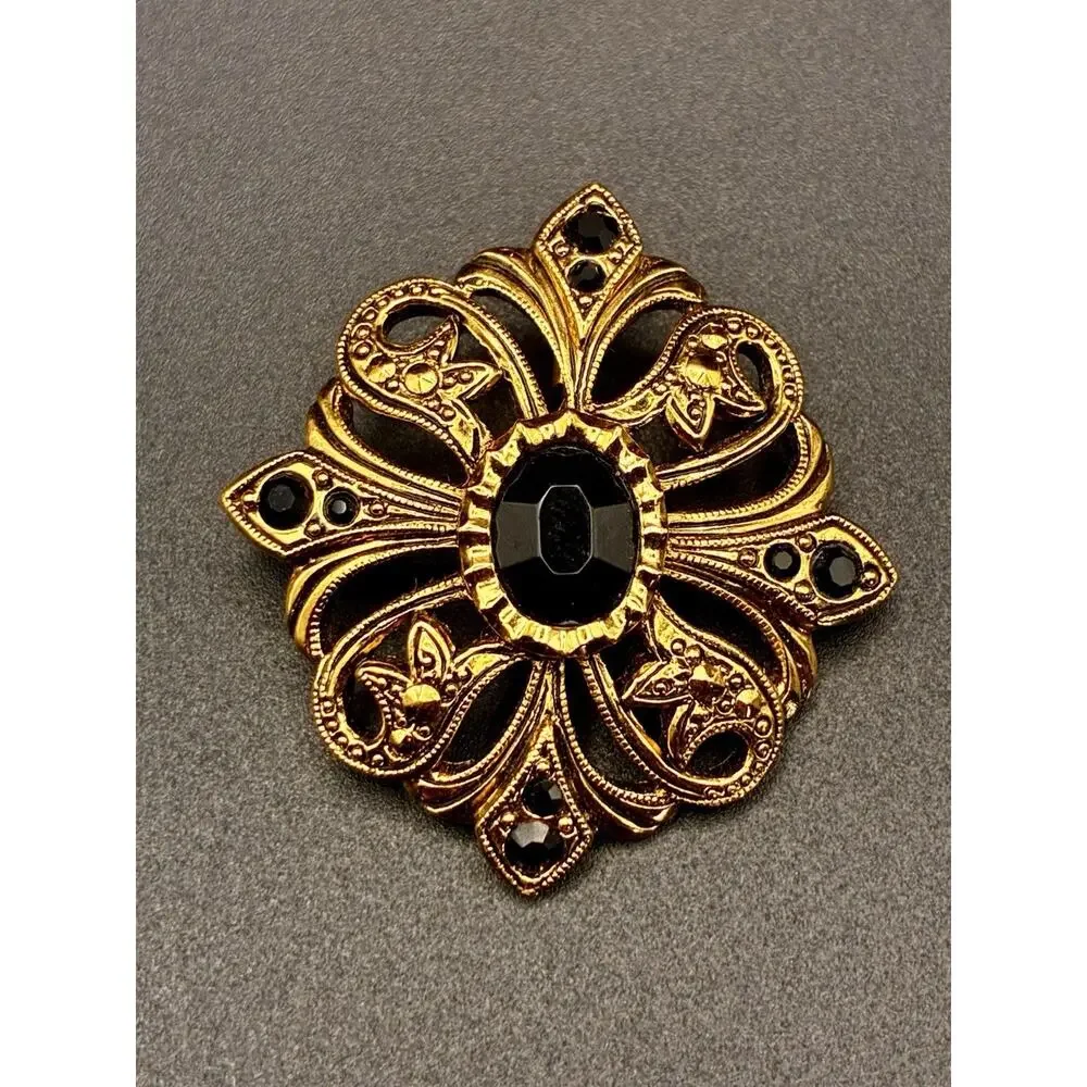 Cameo Pin Set Black And Gold Collezieo Watch, Filagree Cabochon Pendant